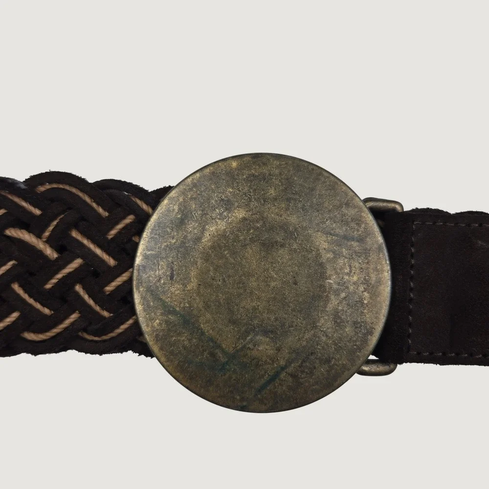 Vintage GAP Braided Suede Leather Belt XS Brown Woven Coastal Cowgirl Brass